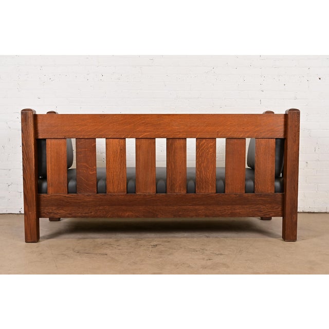 Limbert Antique Mission Oak Arts and Crafts Settle Sofa, Newly Reupholstered For Sale - Image 10 of 12