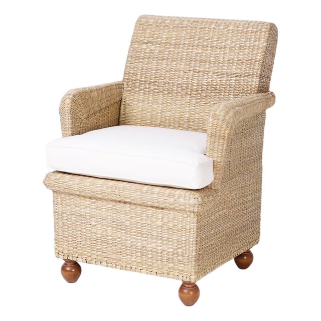 British Colonial Style Wicker Armchairs For Sale