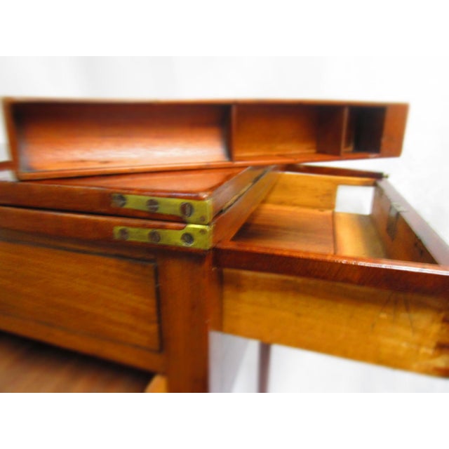 American Flip-Top Writing Table W/Leather Insert & Two Drawers W/Compartments For Sale - Image 4 of 12