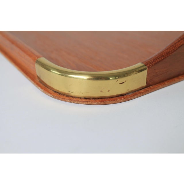 Wood Vintage Teak & Brass Serving Tray For Sale - Image 7 of 11