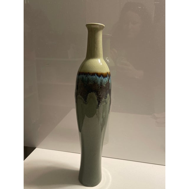 Late 20th Century Tall Ceramic Bottle Vase - Drip Flambé Glaze Art Pottery For Sale In San Diego - Image 6 of 7