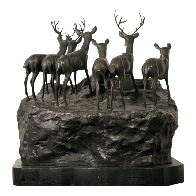 Lions and Deer, A. Ganso Bronze Sculpture For Sale