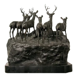 Lions and Deer, A. Ganso Bronze Sculpture