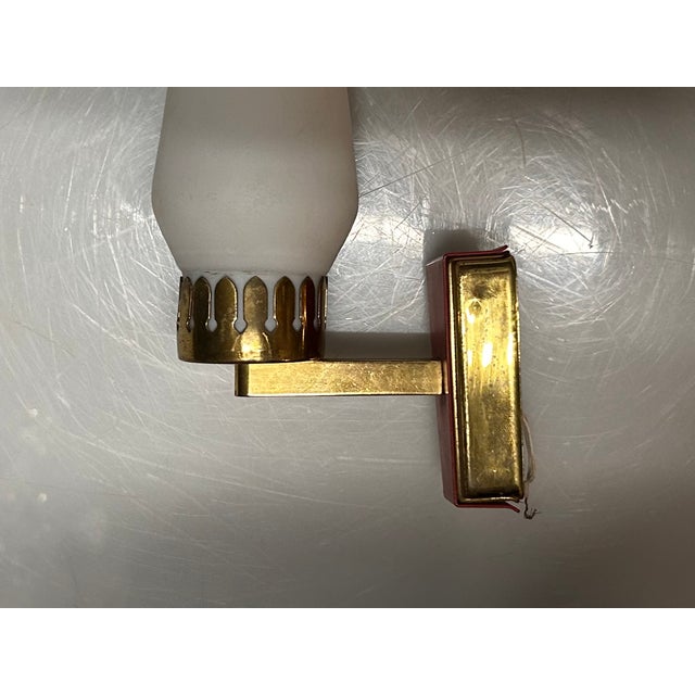 Gold Opaline Glass and Brass Sconces, 1950s, Set of 2 For Sale - Image 8 of 11