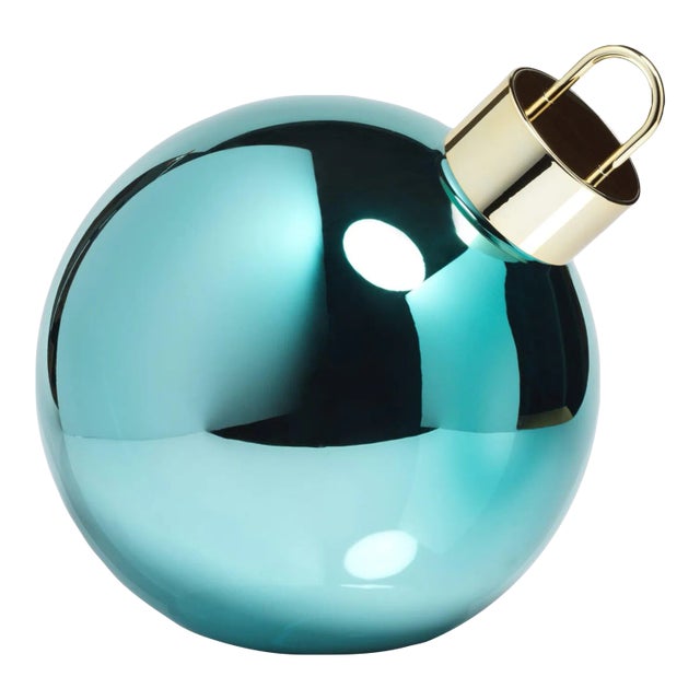 LED Oversized 11.75" Blue Glass Ball Ornament For Sale
