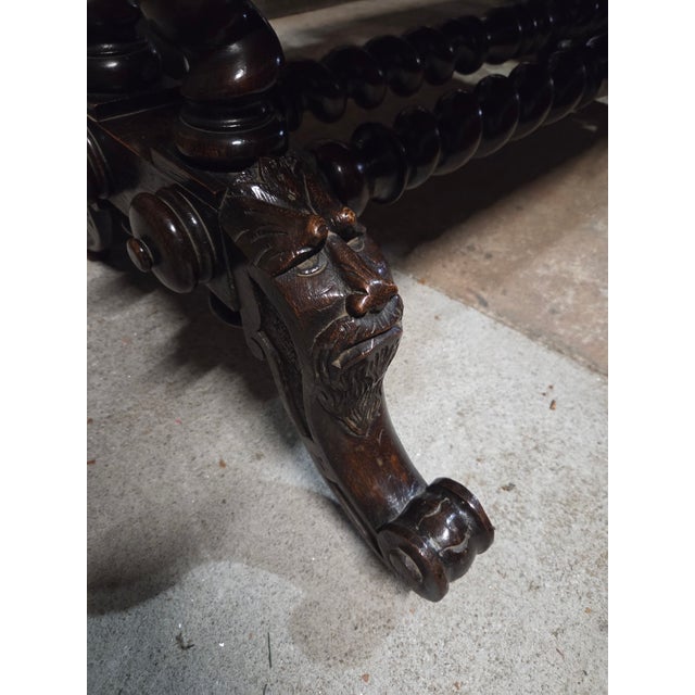 Wood Antique Oak Heavily Carved Late 19th Century Desk With Barley Twist Legs For Sale - Image 7 of 11