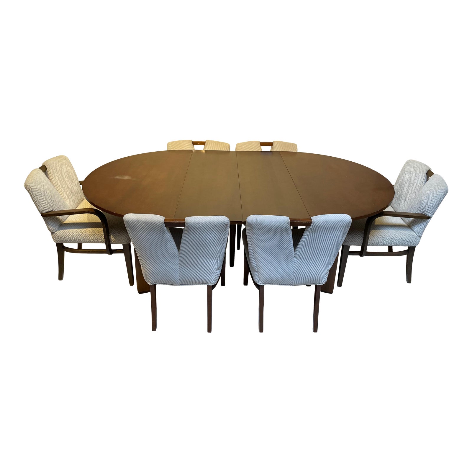 Paul Frankl Round Table With 2 Extension Leaves Dining Set, 6 Chairs