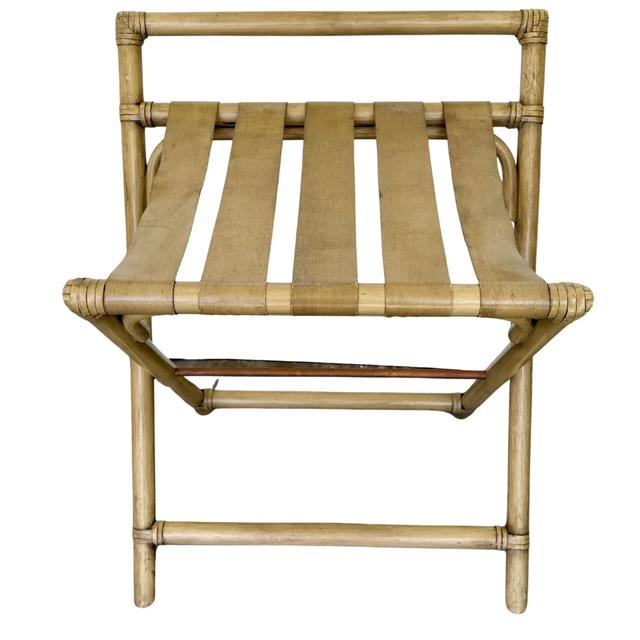 Mid-Century Modern Vintage Mid-Century Faux Bamboo & Faux Leather Folding Luggage Rack For Sale - Image 3 of 13