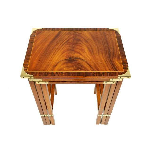 Regency English Military Campaign Nesting Tables in Mahogany, 1940s, Set of 3 For Sale - Image 10 of 11