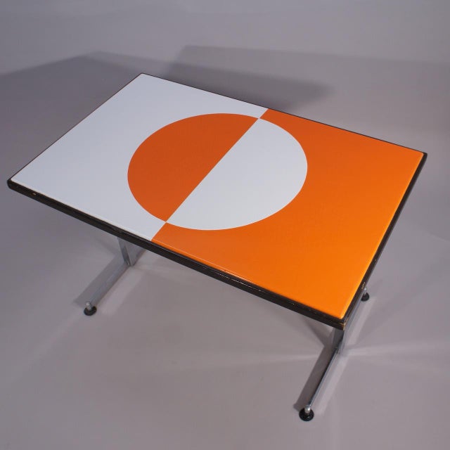 Gustavsberg Vintage Dining Table with Top in Enamel and Legs with Chrome Steel by Bengt Berglund for Gustavsberg, 1972 For Sale - Image 4 of 6