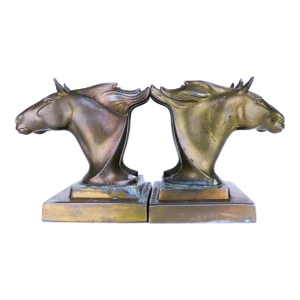 1920s Art Deco Frankart Double Horse Head Bronze Bookends- a Pair