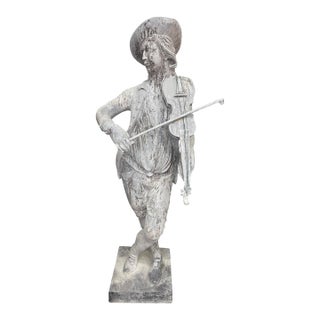 Vintage European-Style Lead Garden Statue of a Standing Violinist For Sale