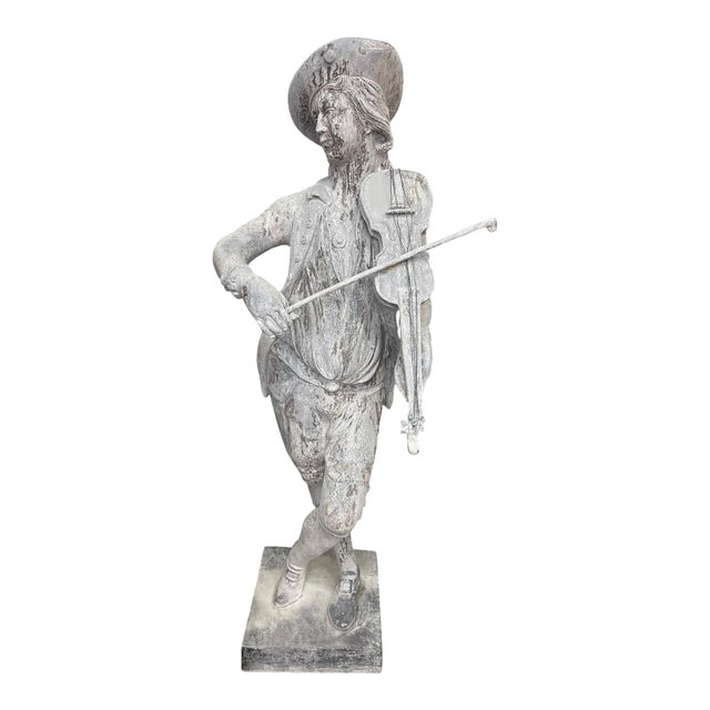 Vintage European-Style Lead Garden Statue of a Standing Violinist For Sale