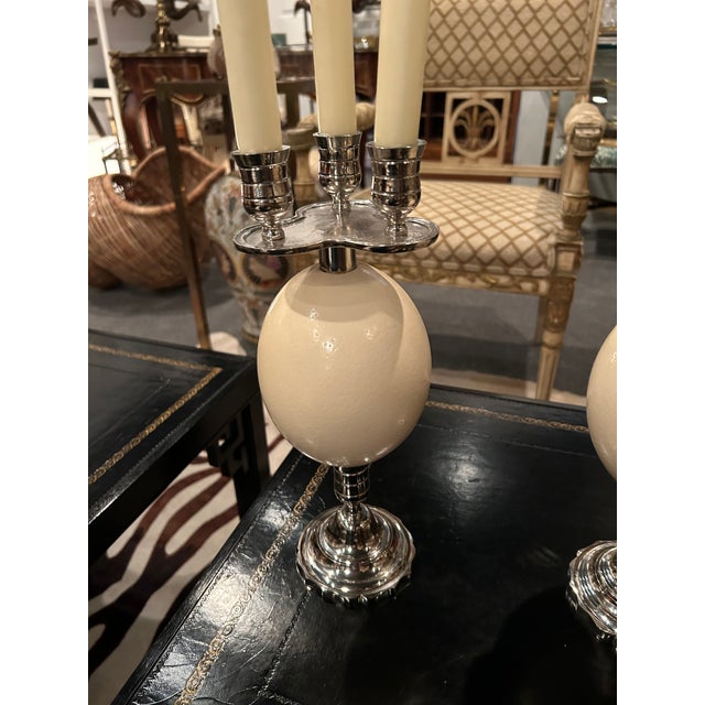 Silver Plate & Ostrich Egg Candlesticks -a Pair For Sale In Philadelphia - Image 6 of 11