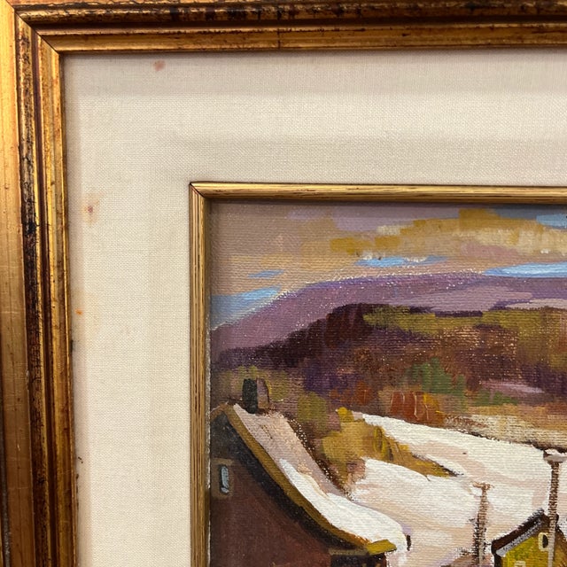 Paint Late 20th Century Original Signed Impressionist Oil Painting of Canadian Village in Quebec by Louise Lecor Kirouac For Sale - Image 7 of 12