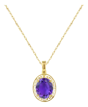 12MM Oval Amethyst Necklace with Greek Key Bezel 16"