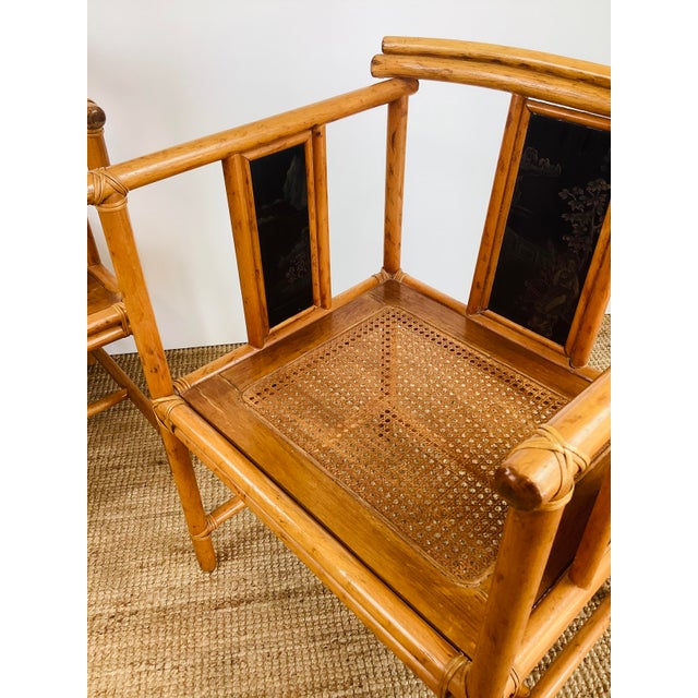 Brown Vintage Pair of Faux Bamboo Asian / Chinoiserie Chic Pagoda Chairs For Sale - Image 8 of 17