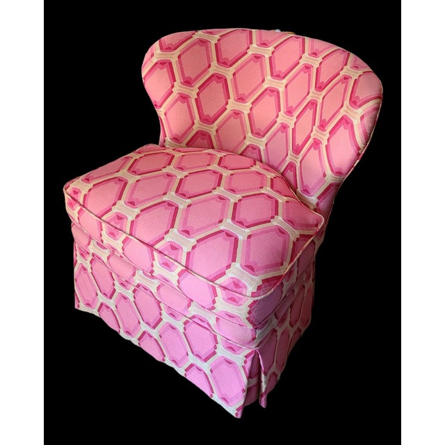 1970s Mod Pink Op-Art Upholstered Swivel Chair For Sale - Image 4 of 7
