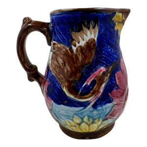 Antique 19th Century French Majolica Pitcher /Jug Decorated With Cranes