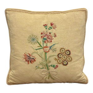 Hand-Embroidered Botanical Floral Linen Throw Pillow