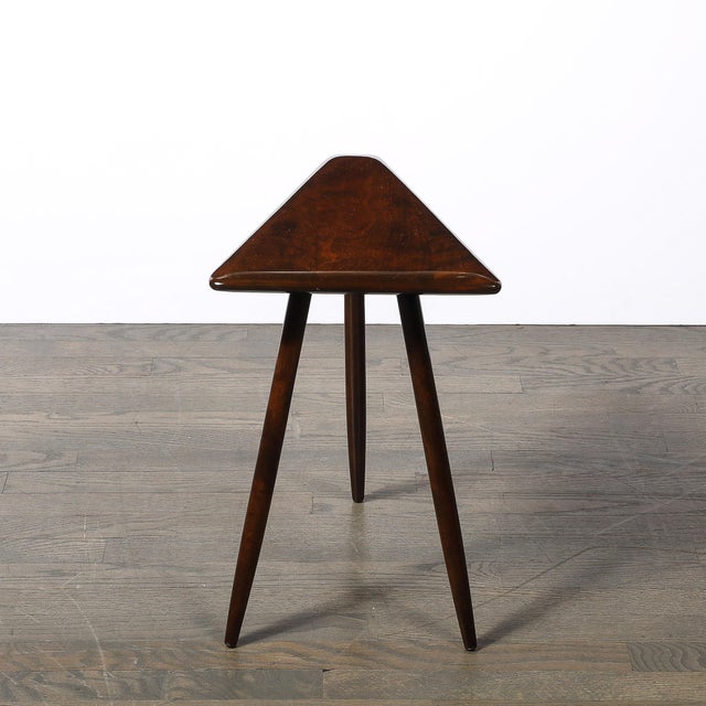 Mid-Century Modernist Triangular Side Table With Tapered Supports Signed Cushman For Sale In New York - Image 6 of 13