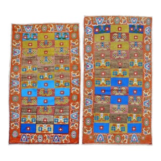 Mid-20th Century Zabihi Collection Funky Turkish Anatolian Rugs - A Pair - 3'2" x 5'9" For Sale