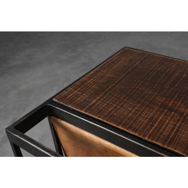 Mid-Century Magazine Holder in Metal, Wood and Leather, Belgium, 1960s For Sale - Image 6 of 13