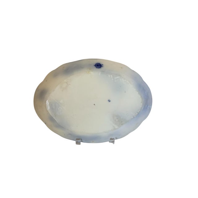 Victorian Antique 1896 w.h. Grindley Flow Blue 12.5" Oval Platter - Marechal Neil Pattern C. 1896 Made in Staffordshire England For Sale - Image 3 of 6