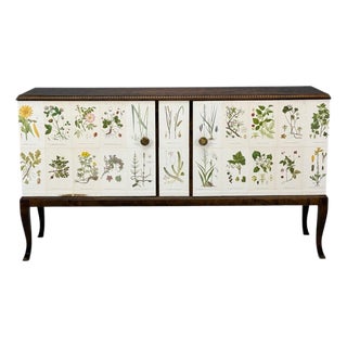 Swedish Modern, Nordens Flora Credenza, Wallpaper, Birch, Sweden, 1940s For Sale