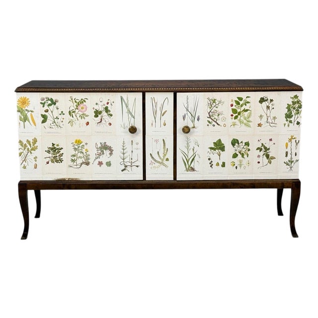 Swedish Modern, Nordens Flora Credenza, Wallpaper, Birch, Sweden, 1940s For Sale