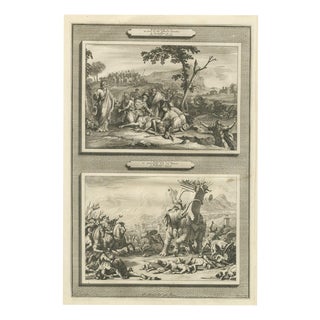 Pieter Mortier, Death of Antiochus and Eleazar Slays the War Elephant, 1700, Engraving For Sale