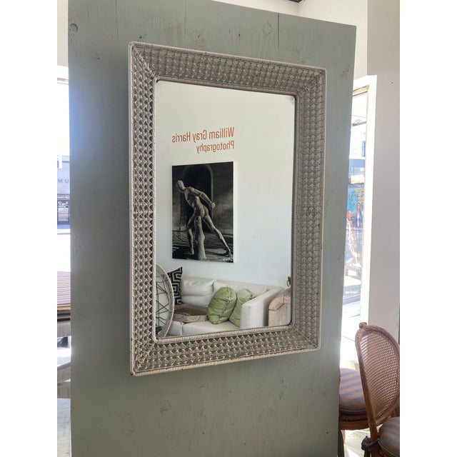 Mid-Century Modern Wicker and Rattan Rectangular Mirror 1950 For Sale - Image 3 of 16