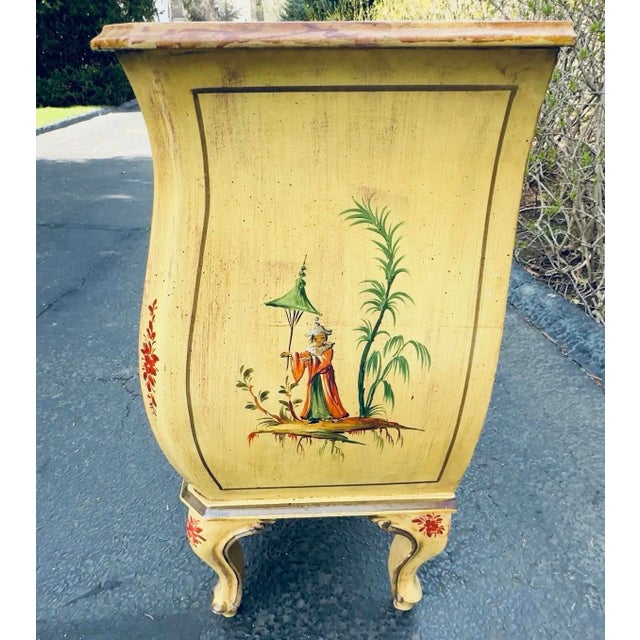 Stone Paint Decorated Italian Chinoiserie Style Bombe Commode For Sale - Image 7 of 11