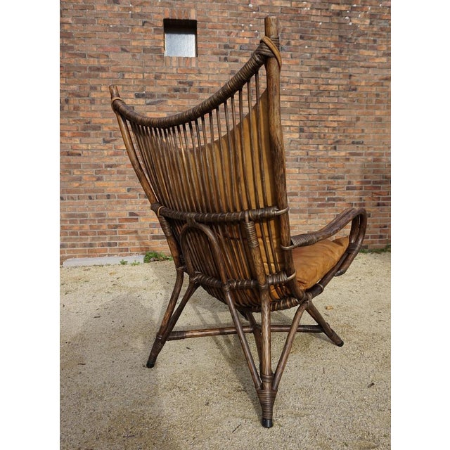 Bamboo and Leather Sculptural Fan Back Lounge Chair, 1960s For Sale - Image 11 of 18