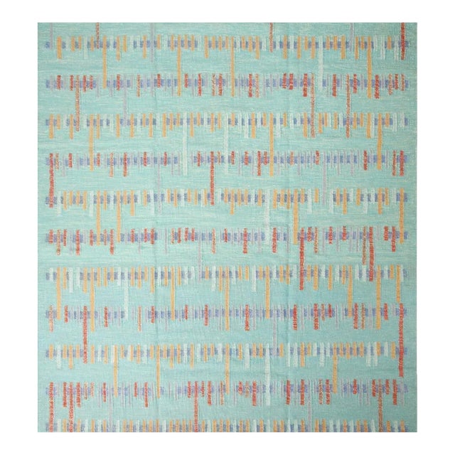 Rug & Kilim's Scandinavian Seafoam Green Blue Wool Rug 9x12 For Sale