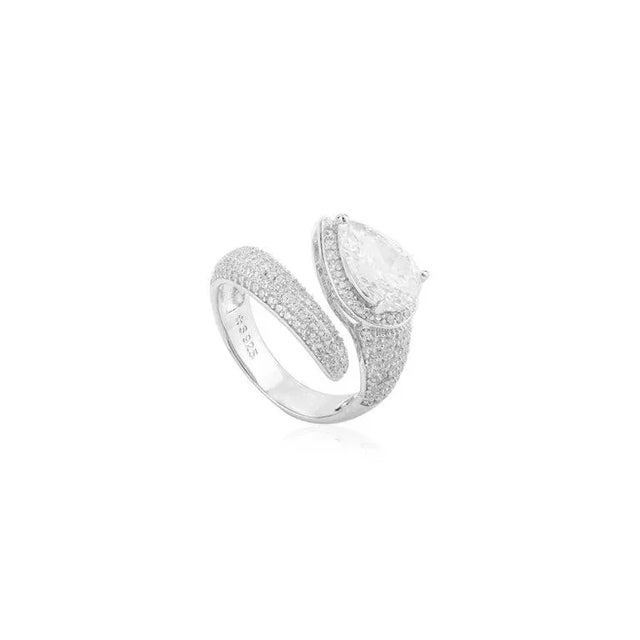 Pear Cut Chunky Bypass Ring in 925 Silver Size 7 For Sale - Image 4 of 10
