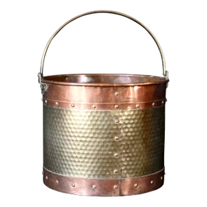 Early 1900s English Copper and Brass Pot With a Handle and Grommets