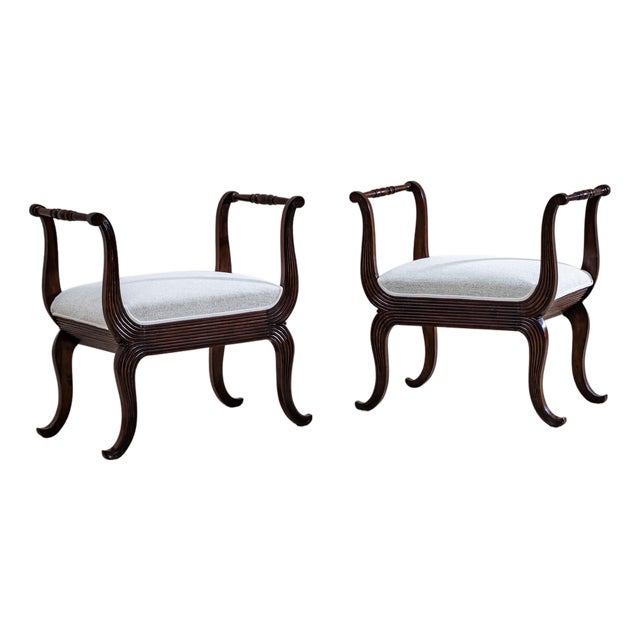 Mid-20th Century Pair of Walnut Tabourets, Italy For Sale