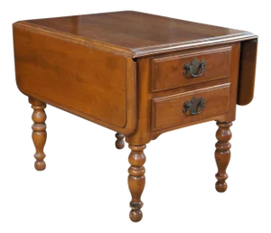 Late 20th Century Ethan Allen Heirloom Colonial Early American Nutmeg Maple Drop Leaf Table 8644