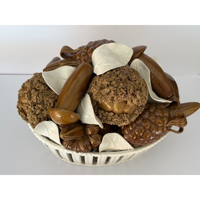Vintage Italian Ceramic Basket of Mushrooms From Neiman Marcus For Sale - Image 9 of 14