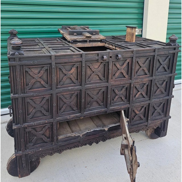 19th Century Monumental 19th Century India Iron Strapped Teakwood Damchiya Dowry Chest For Sale - Image 5 of 12