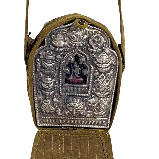 Vintage Tibetan Buddhist Ghau Traveling Bag 24" H For Sale - Image 4 of 11