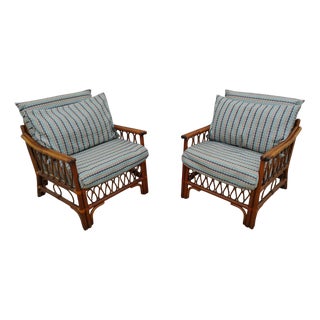 Vintage Rattan Armchairs with Quilted Seats, Set of 2 For Sale