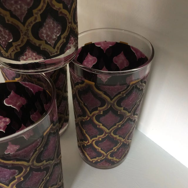 Vintage Boho Chic Diamond Patterned Glasses Set of 4 For Sale - Image 11 of 13
