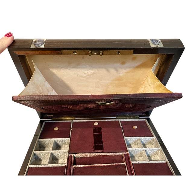19th Century Victorian English Rosewood Inlaid Abalone Writing Box Lap Desk For Sale - Image 11 of 16