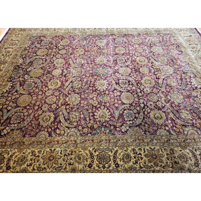 Textile Vintage Oversize Kerman Design Rug in Royal Purple, Green, Cream, Gold, Blue For Sale - Image 7 of 15
