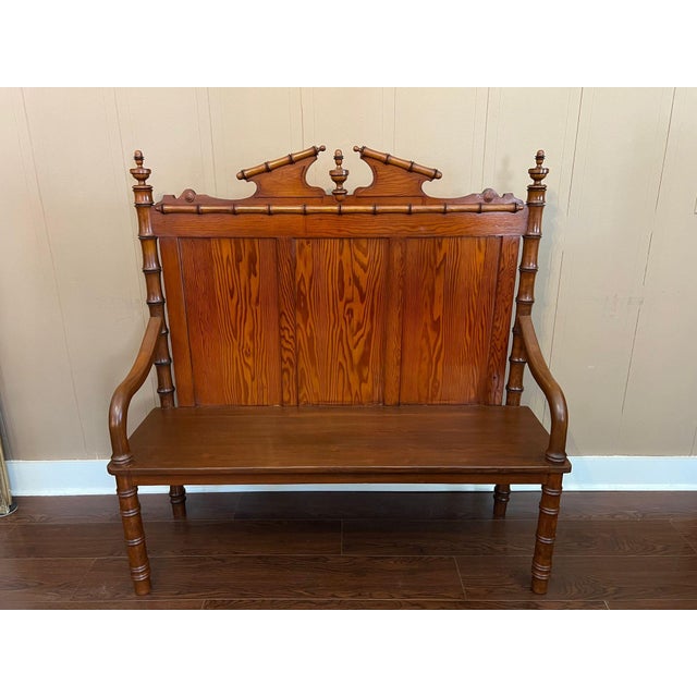 Antique English Faux Bamboo Pine Hall Bench Victorian High Back Settle c1890. Direct from England, a striking antique faux...