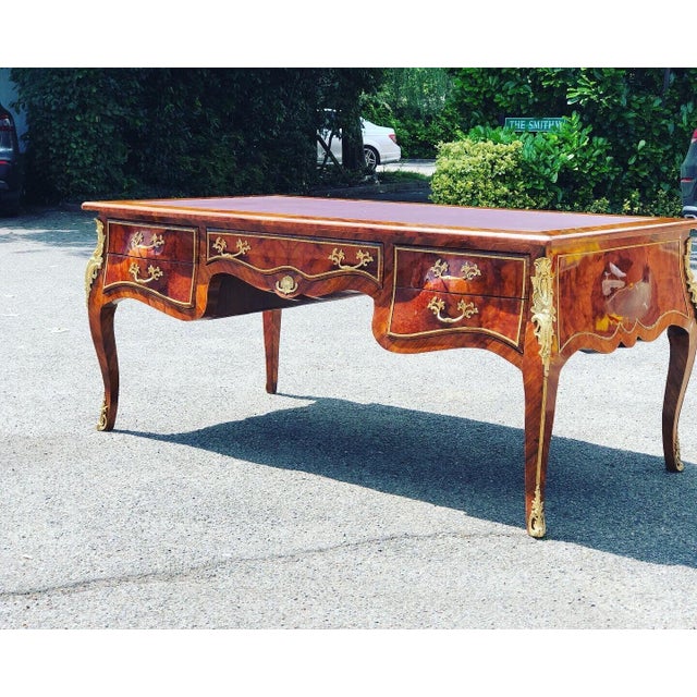 French Style Desk, Inlaid Kingswood with Brass Decoration, Very Impressive. For Sale - Image 13 of 17