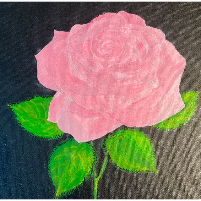 Impressionist Original Acrylic Painting of a Single Pink Rose on 8x19 Stretched Canvas Signed C.Gilliam For Sale - Image 3 of 6