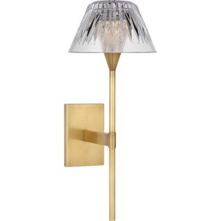 Waterford for Visual Comfort Signature Blaze 14" Sconce in Natural Brass with Clear Crystal For Sale